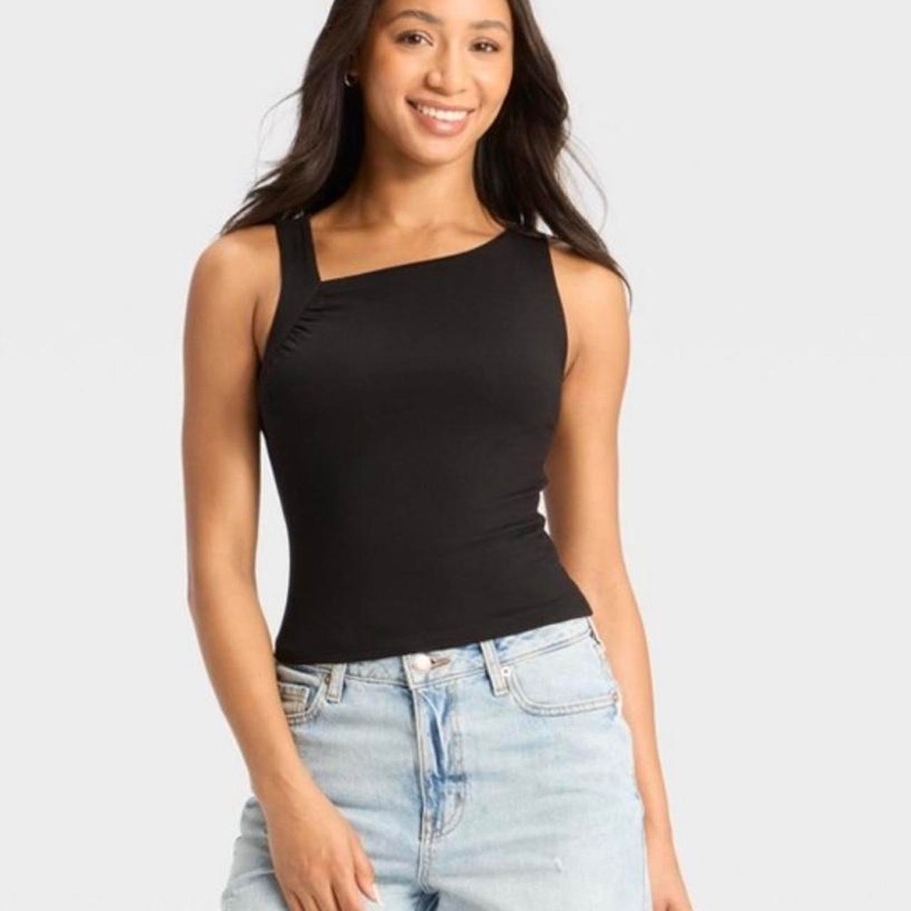 wild fable asymmetrical black tank top large